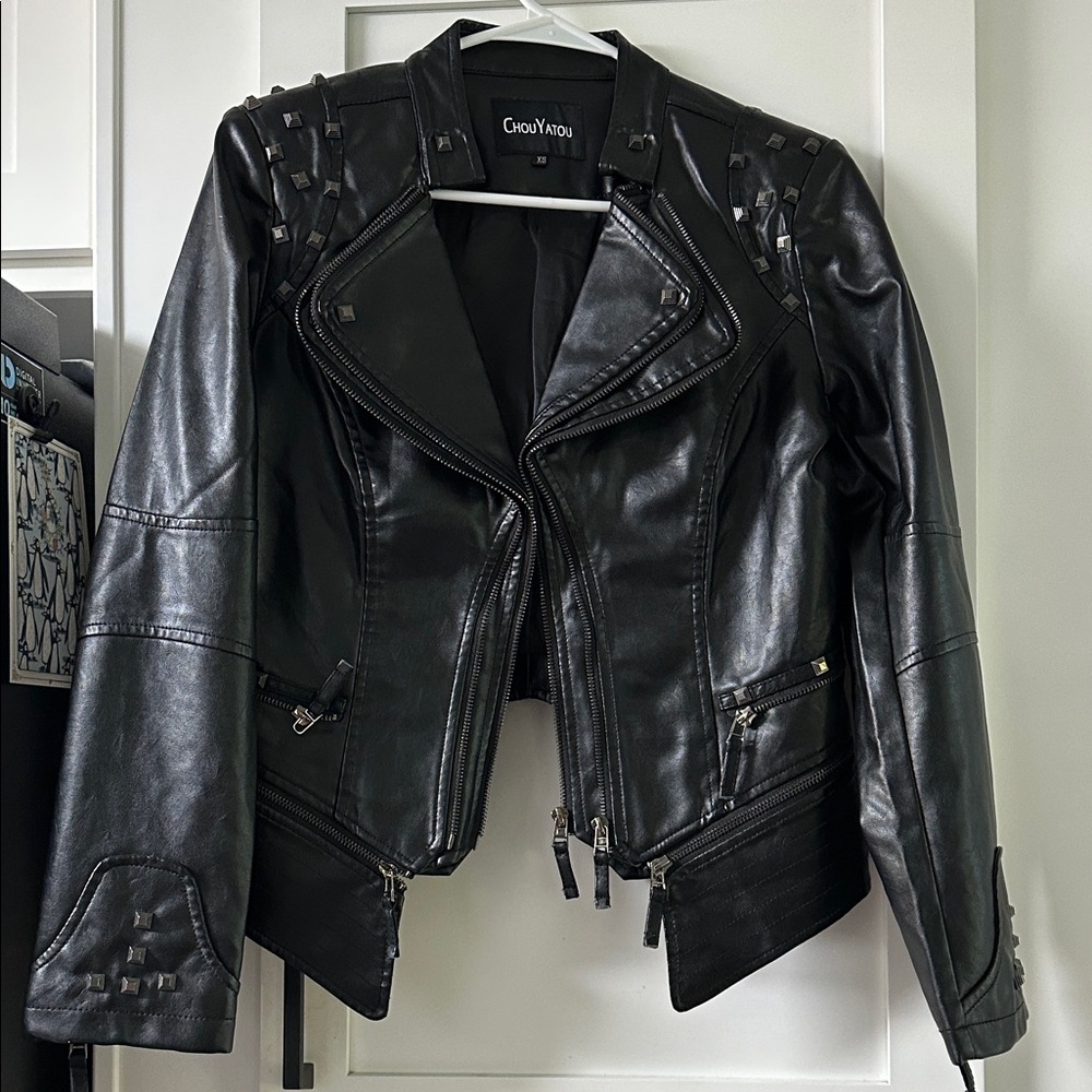 Chou Yatou  Women's Black Leather Biker Jacket